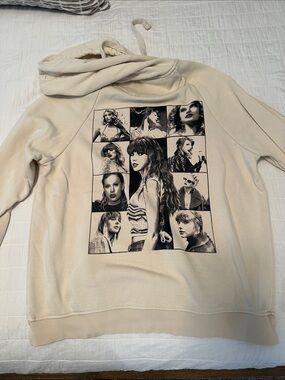 Taylor Swift Cream Graphic Hoodie with Black Photo-Collage